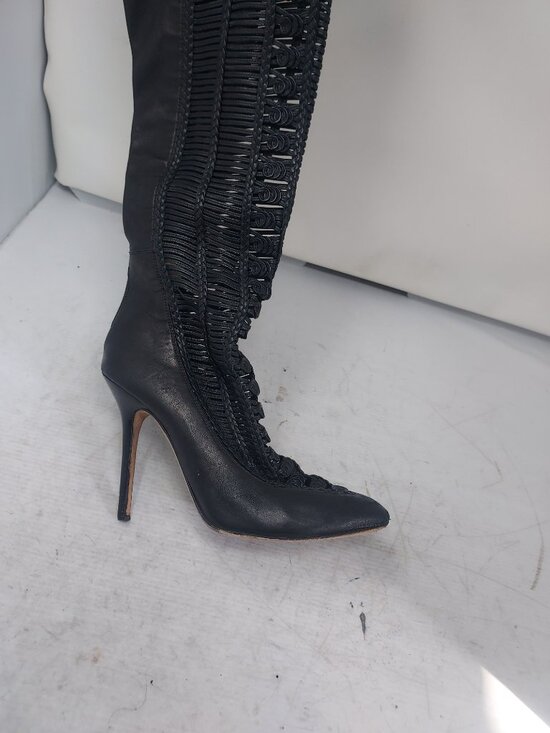 Jimmy Choo Black Leather Doma Thigh High Heel Cutout Boot main image 12